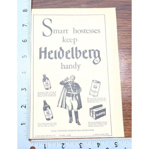 Heidelberg Handy Beer Brewing Vintage Print Ad 1954 Tacoma WA Stubble Bottle - Picture 2 of 4